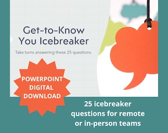 Team Icebreaker Spiel, 25 Fragen zum Kennenlernen (PowerPoint Digitaler Download)