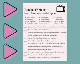 TV Mom Trivia Game • TV Characters Game • TV Mom Matching Game • Mother's Day Game • Icebreaker Game • Digital Download • Printable
