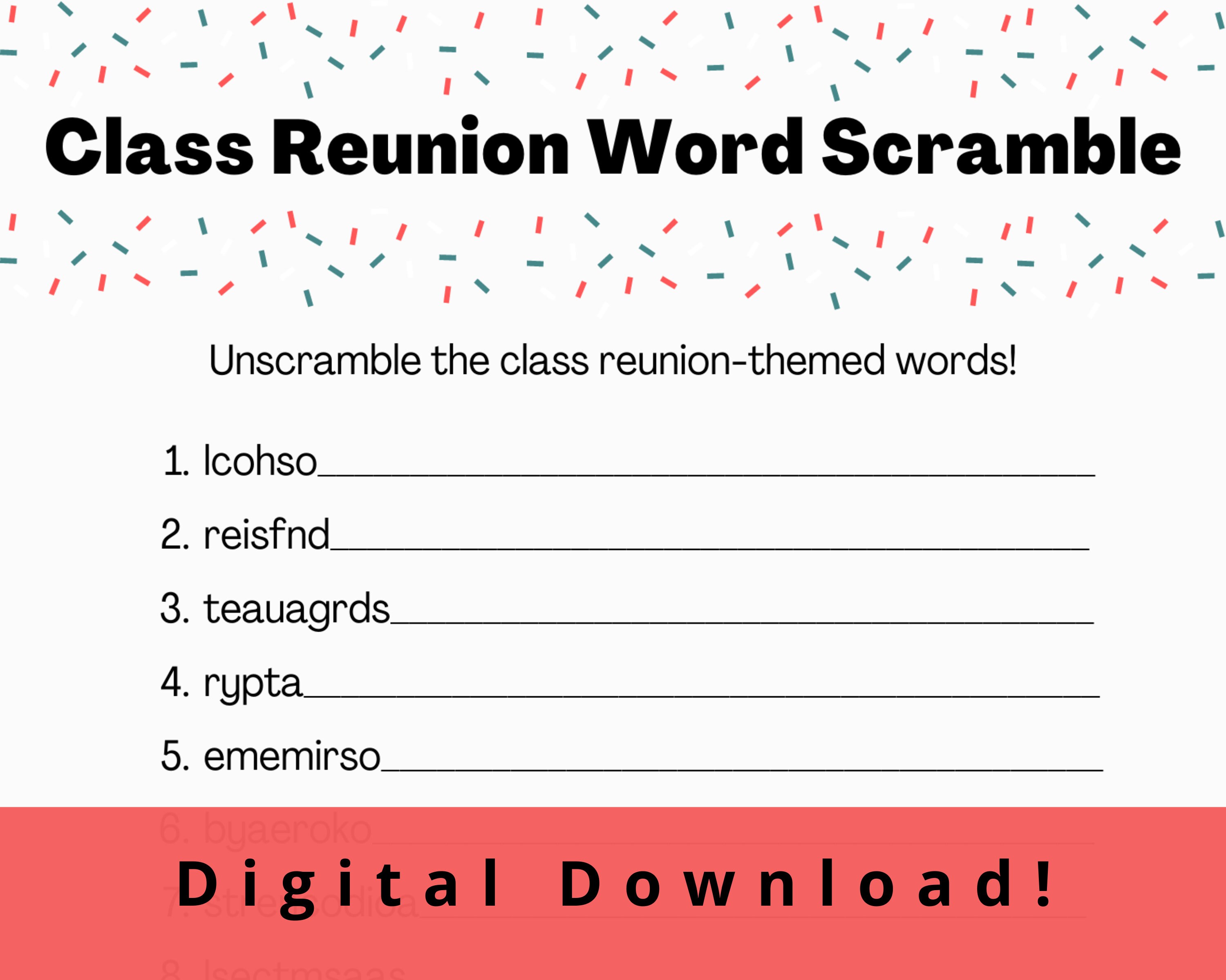 Class Reunion Word Scramble, Class Reunion Icebreaker, Mingle Game