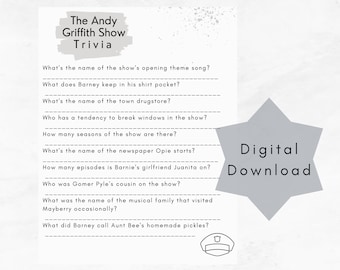 Andy Griffith Show Trivia Game • Mayberry Party (Digital Download)