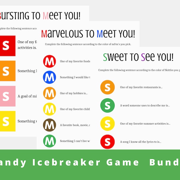 Candy Icebreaker Game • Get-to-Know You Game for Groups • Immediate Download Game • M&M Game • Skittles Game • Starburst Game