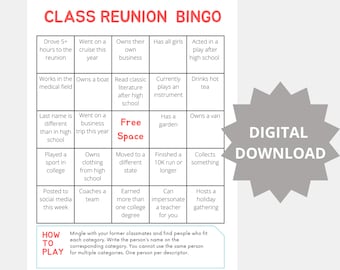 Class Reunion Bingo, Class Reunion Icebreaker, Mingle Game • Printable, Immediate Download Class Reunion Game