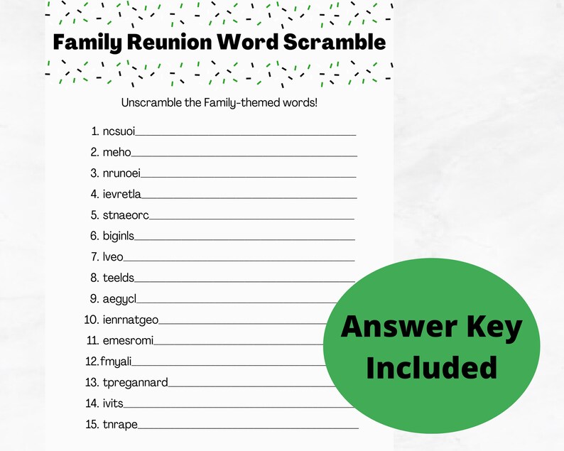 Family Reunion Word Scramble • Family Reunion Game • Digital Download ...