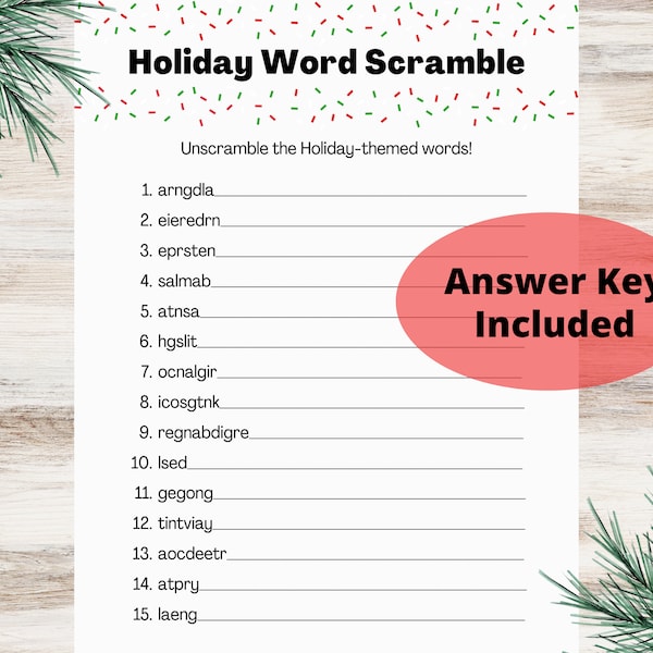 Holiday Word Scramble with Answer Key • Icebreaker Game for Work Groups, Family, and Holiday Dinner Parties • Christmas Icebreaker Game