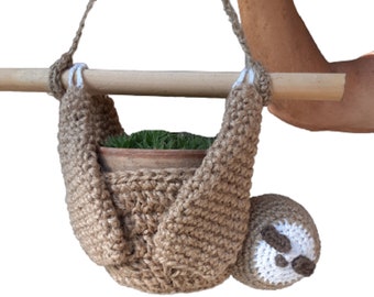 Sloth plant hanger, 100% Handmade in USA, Jute natural, Crochet, Garden, Gift