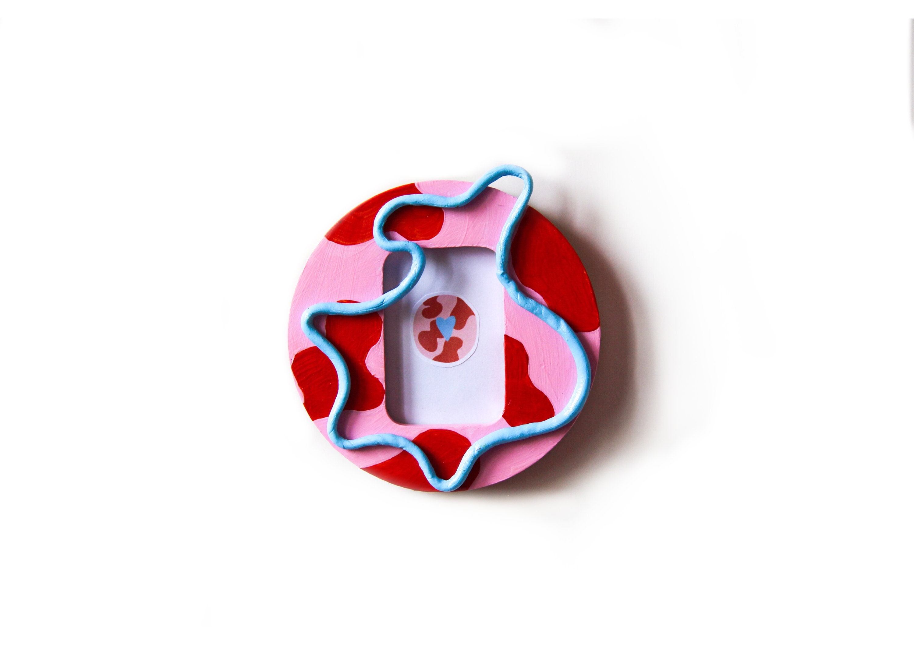 Cadre d'occasion Motif Vache et Vagues en 3D Rose, Rouge Bleu Peint à La Main