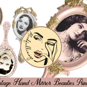 Vintage hand mirror beauties Junk journaling printable