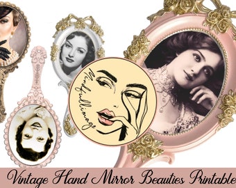 Vintage hand held  mirror beauties Junk journaling printable kit