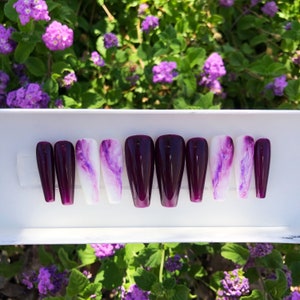 MERLOT | Glossy Grape Toned and Smokey Press On Nails | Reusable Luxury Glue On Nails | Long Coffin Nails | Builder Gel | Gel X | Fall Nails