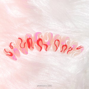 CHERRY BLOSSOM | Abstract Red, Pink, & White Press On Nails | Almond Nails | Luxury Press On Nails