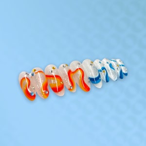 DUSK TILL DAWN | Orange & Blue Colorway Abstract Glitter Press On Nails | Long Oval Nails | Summer - Spring Nails | Sparkle Nails | Reusable