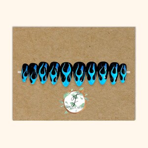 PRINCESS AZULA | Glossy Blue Fire Press On Nails | Avatar Inspired | Hand painted - Short Almond Nails | Builder Gel | Luxury Glue on Nails