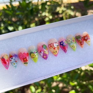 SUMMER DREAM | Colorful Ombré Jelly Press On Nails | Kid Core - Glitter | Short Stiletto Nails | Luxury Reusable Glue On Nails