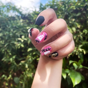 ZELDA Cute Bohemian Style Ghost Halloween Press On Nails Reusable Luxury Glue On Nails Short Coffin Nails Gel X Builder Gel image 1