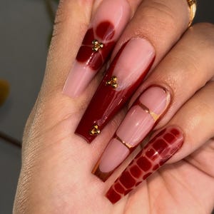 Take Me Out | Burgundy Trendy Nail Design, Gel Based Press-on Nails | Salon Quality Reusable Nails