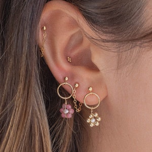 Flower Earrings -  14K Gold Filled Earrings, Beaded Flower Earrings, Daisy Earrings, Tourmaline Earrings, Dainty Earrings, Gifts for her