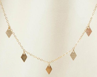 Shimmer Necklace, Rhombus Charm Necklace, Dainty Diamond Charm Shape Necklace, Layering Necklace, Gifts for her, Choker Necklace