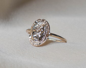 Saint Christopher Ring, 14K Gold Filled, Sterling Silber, Geschenk für sie, Beschütze uns Charme, Reise St. Ring, Statement Ring, Größen 2-15