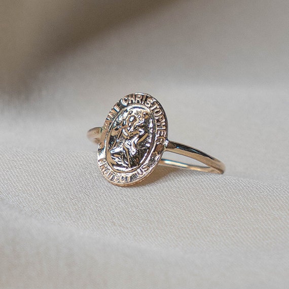 Saint Christopher Ring, 14K Gold Filled, Sterling Silver, Gift for Her, Protect Us Charm, Travel Saint Ring, Statement Ring, Sizes 2-15