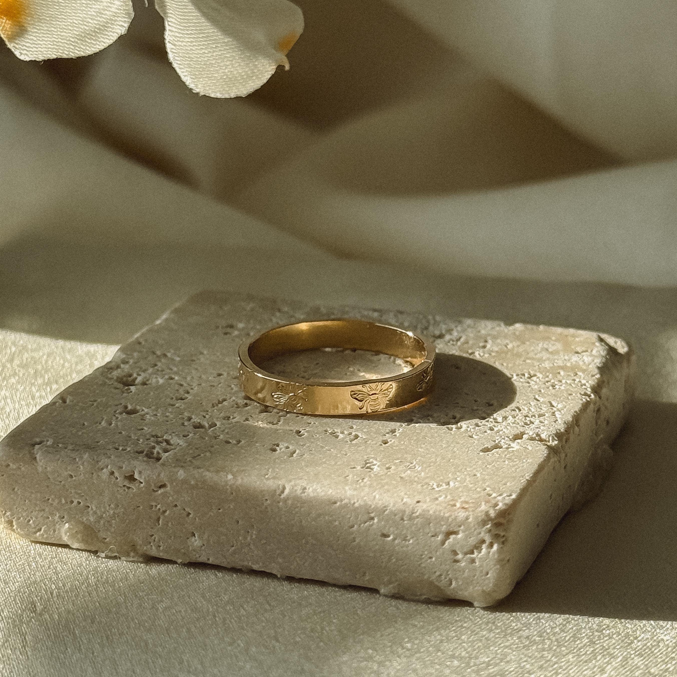 Bee Ring 3MM Wide, 14K Gold Filled, Sterling Silver, Sizes 2-15, Hand Stamped