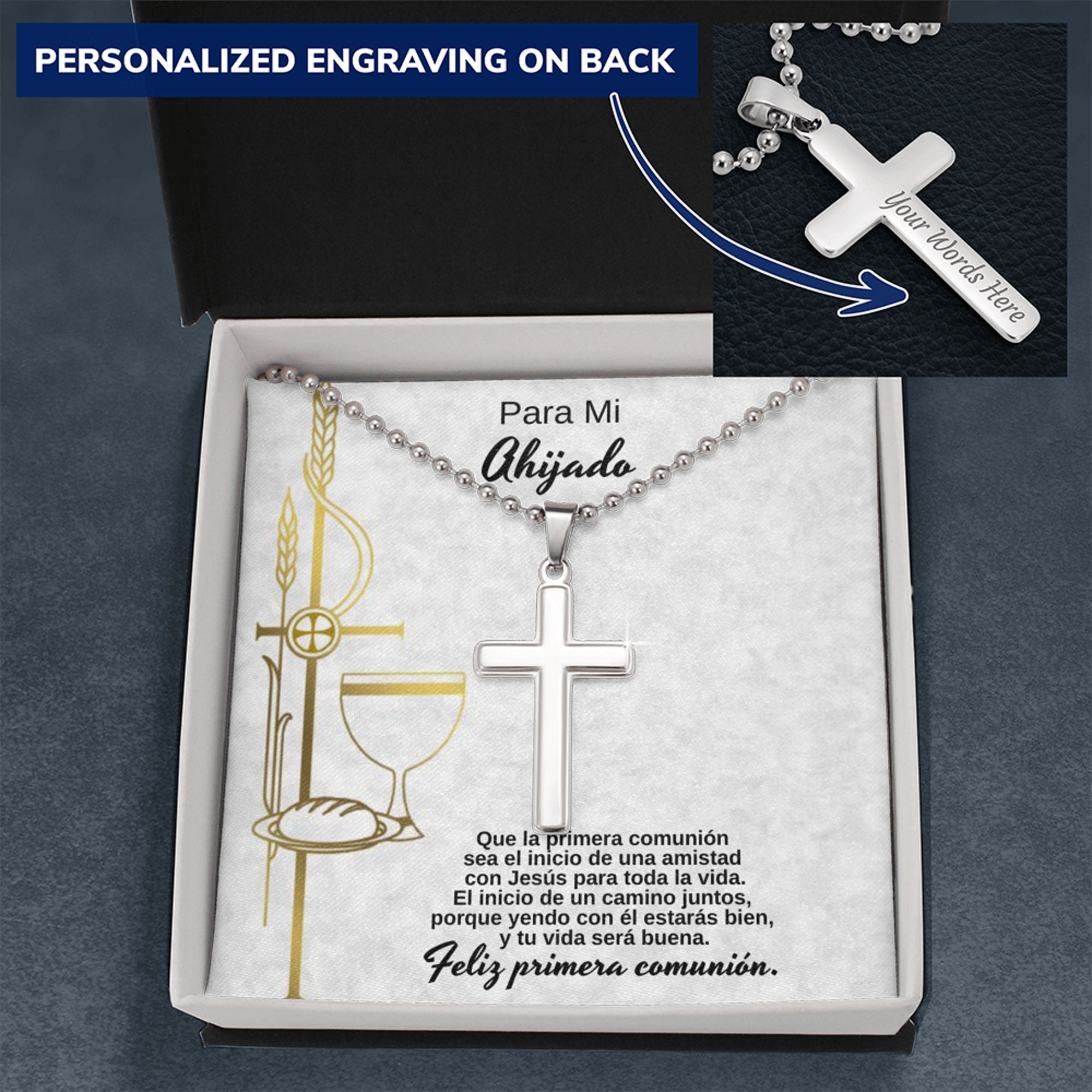 Regalo Para Ahijado Para Primera Comunión First Holy Communion Cross  Pendant Godson Gift From Godmother/godfather Regalo De Madrina 