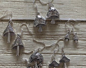 Silver Mushroom Earrings