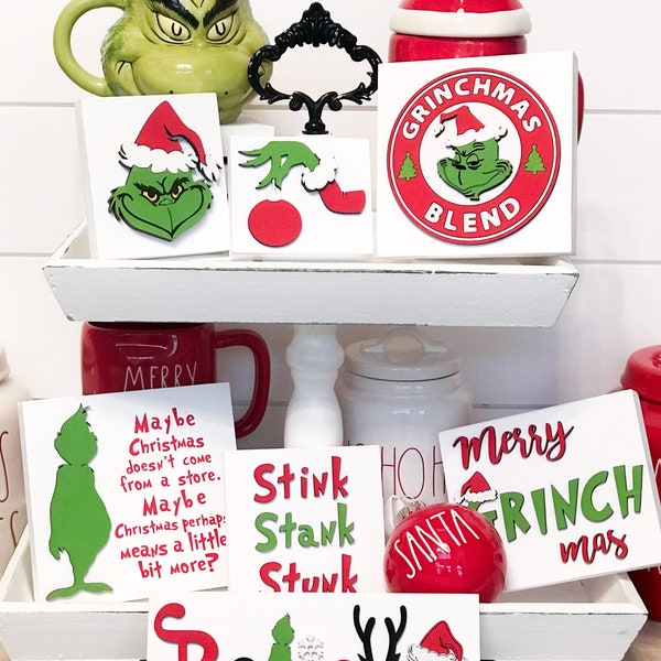 Grinch Tiered Tray Signs | Christmas Signs | Christmas Decor | Grinchmas | 3D Wood Signs | Home Decor