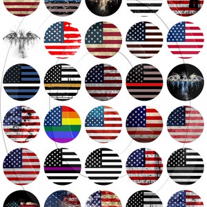 May include: A set of 36 round stickers featuring various American flag designs, including traditional, distressed, and patriotic themes. The stickers are perfect for adding a touch of Americana to laptops, water bottles, notebooks, and more.