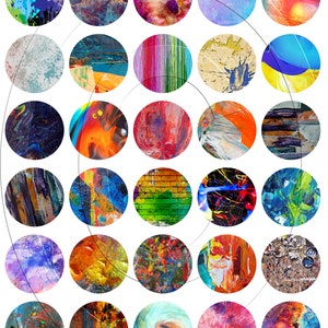 Puede incluir: Una colección de 36 círculos abstractos coloridos con varias texturas y patrones. Los círculos están dispuestos en espiral, creando un diseño visualmente atractivo y dinámico.