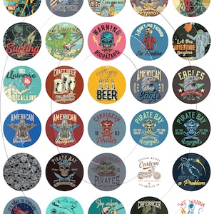 Puede incluir: Una colección de 36 pegatinas redondas de colores con varios diseños. Las pegatinas presentan temas de surf, motocicletas, piratas, águilas, cerveza y exploración espacial. Las pegatinas son perfectas para agregar un toque de personalidad a las computadoras portátiles, las botellas de agua u otros artículos.
