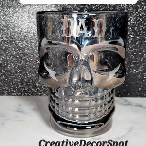 Etched Personalized Large Skull Beer Glass With Bone Handle/Customized Gothic Skull Glass/Skull Beer Stein Metallic Glass/Father&#39;s Day Mug
