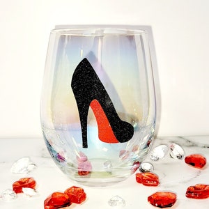 Luxury Personalized Stiletto White Pearl Stemless Wine Glass/Sexy Customized Red Bottoms Wine Glass/High Heel Lover/Baddie Stiletto Glass