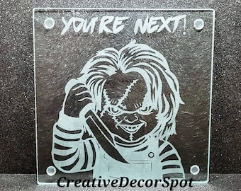 Halloween Cutting Board/Etched Glass Creepy Charcuterie Tray/Horror Movie Character/Thriller Hors d&#39;oeuvre Tray/Scary Villain Butcher Block