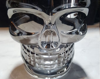 Large Skull Glass Mug With Bone Handle/Personalized Gothic Skull Glass/Beer Stein Gothic Metallic Smoke Glass Mug/Gothic Glass Skull Mug