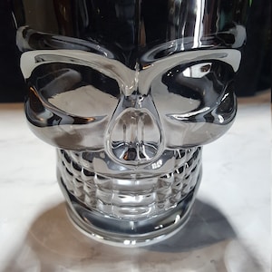 Large Skull Glass Mug With Bone Handle/Personalized Gothic Skull Glass/Beer Stein Gothic Metallic Smoke Glass Mug/Gothic Glass Skull Mug
