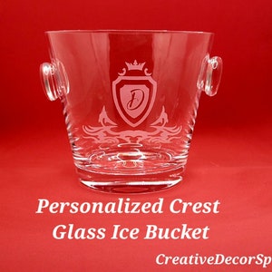 Personalized Crystal Ice Bucket/Etched Custom Monogram Crest/Chilling Champaign Wine Beer/Barware Gift/Wedding/Anniversary/Housewarming