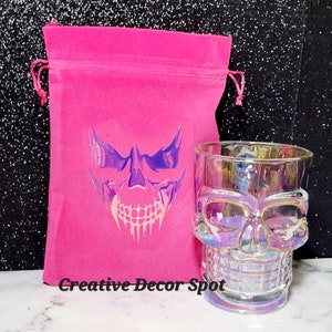Radiant Large Skull Drinking Glass Mug With Bone Handle/Skull Lover Personalized Radiant White Pearl Mug/Birthday/Wedding/Anniversary Gift