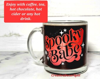 Halloween Spooky Babe Glass Mug/Color Change Coffee Cup/Spooky Season Glass Mug/Hot Chocolate, Tea, Hot Cider, Cappuccino/Coffee/Latte