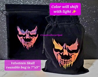 Gothic Gift Bag/Reusable Gift Sack/Black Velveteen Drawstring Bag/Gothic Gift Sack/Skull Lover Gift Bag/Halloween Gothic Gift Bag/Cloth Bag