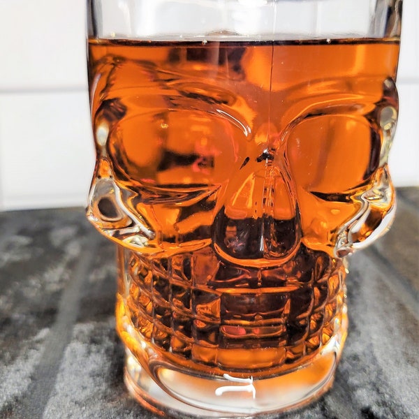 Large Skull Glass Mug With Bone Handle/Personalized Gothic Skull Glass/Beer Stein Gothic Crystal Clear Glass Mug/Gothic Glass Skull Mug