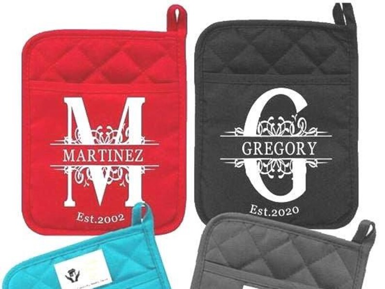 Personalized Monogram Pot Mitt/Family Name Baker Mitt/Microwave Mitt/Custom Housewarming Gift/Wedding Gift/Custom Pot Holder/Kitchen Décor image 10
