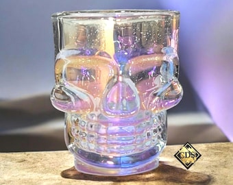 Personalized Radiance Opal Pearl Skull Shot Glass Customized With Initials or Name/Unicorn Colorful Figural Skull of Doom/Pink Gothic Glass