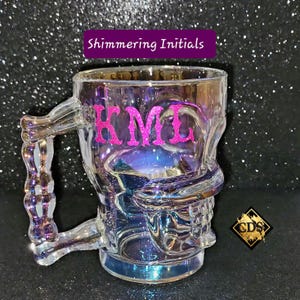 Personalized Radiant Opal Pearl Skull Drinking Glass With Bone Handle/Colorful Customized Beer Stein Mug/Birthday/Wedding/Anniversary Gift image 2