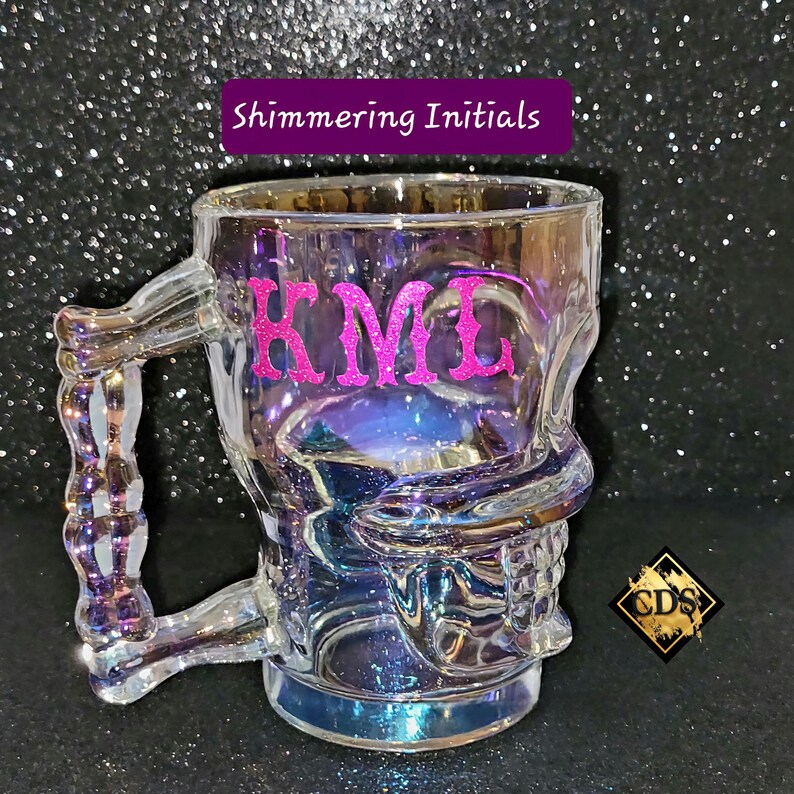Personalized Radiant Opal Pearl Skull Drinking Glass With Bone Handle/Colorful Customized Beer Stein Mug/Birthday/Wedding/Anniversary Gift image 2