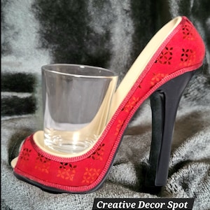 Designer Inspired Stiletto Shot Glass Holder 2 Piece Set-Red Bottoms Personalized Initial On Shot Glass/Virtual Shot/Ladies Night/Bridesmaid