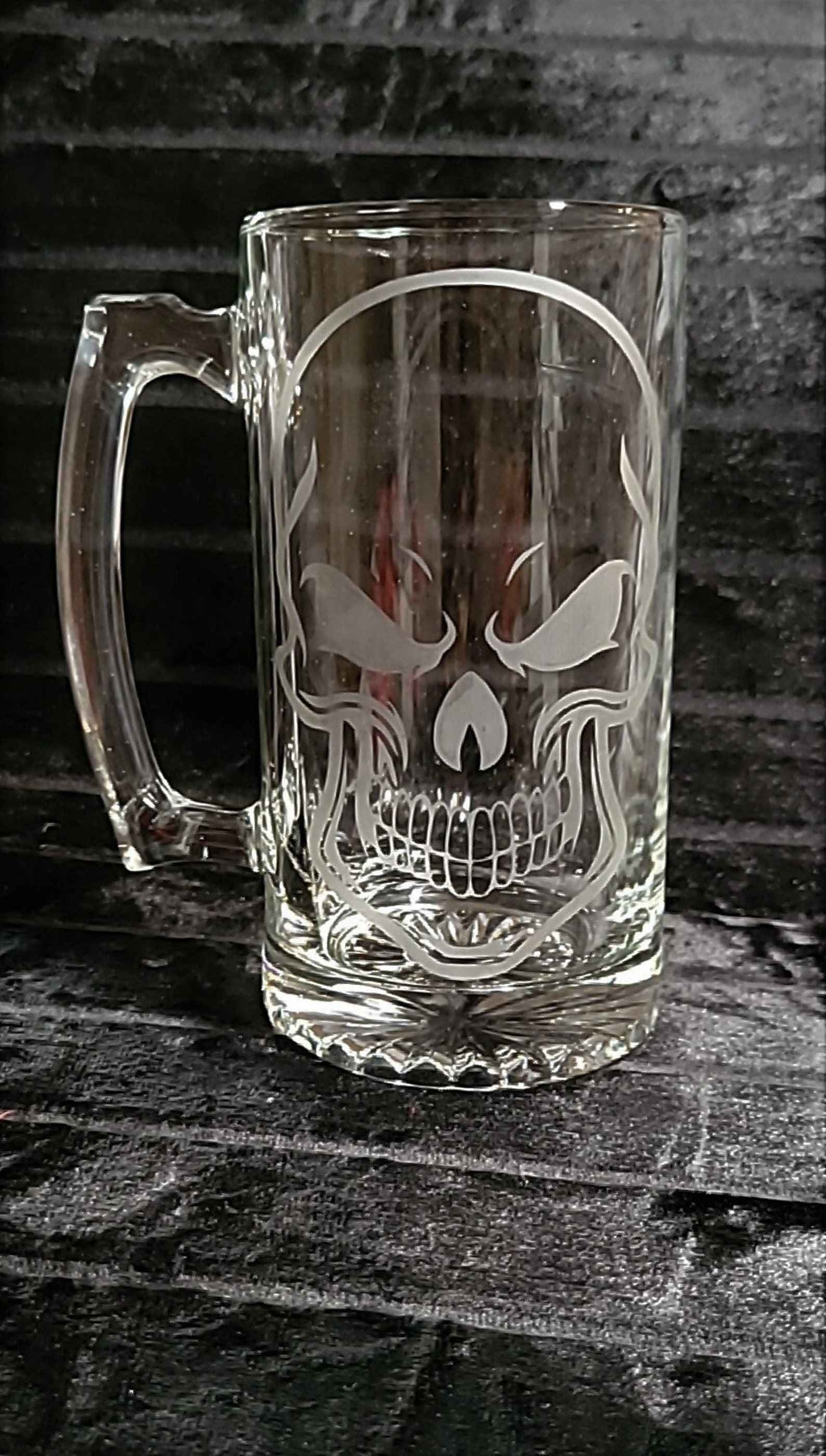 Extra Large Etched Skull Glass Mug/personalized Barware Etsy