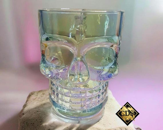 Personalized Radiant Opal Pearl Skull Drinking Glass With Bone Handle/Colorful Customized Beer Stein Mug/Birthday/Wedding/Anniversary Gift