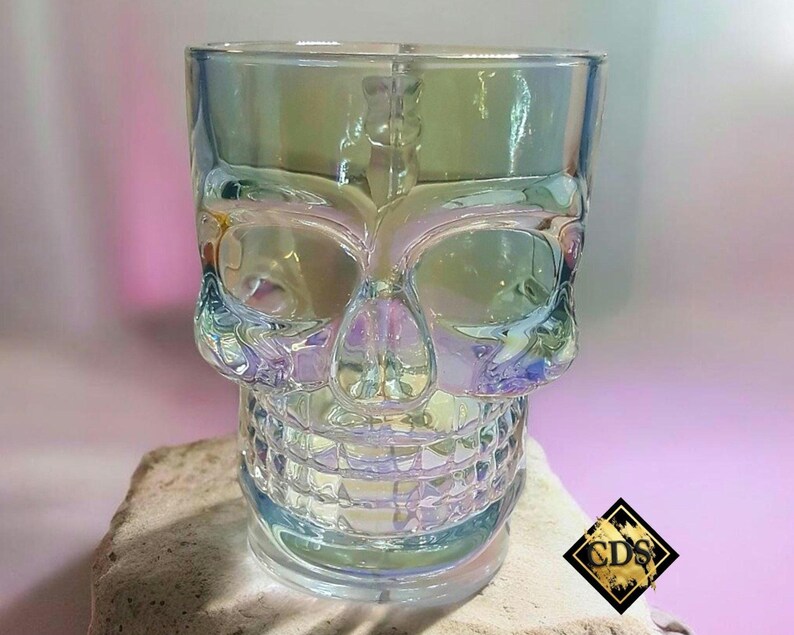 Personalized Radiant Opal Pearl Skull Drinking Glass With Bone Handle/Colorful Customized Beer Stein Mug/Birthday/Wedding/Anniversary Gift image 1