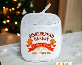 Gingerbread Man Bakery Pot Holder/Holiday Oven Mitt/Christmas Pot Mitt/Holiday Baking Pot Mitt/Cute Christmas Kitchen Textile Holiday Decor