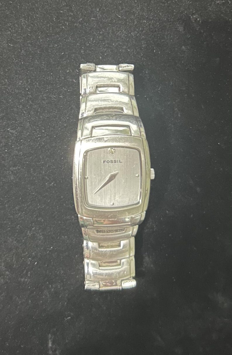 Vintage Fossil Silver Tone Watch | Minimalist Sleek Industrial Y2K Wristwatch Jewelry image 3